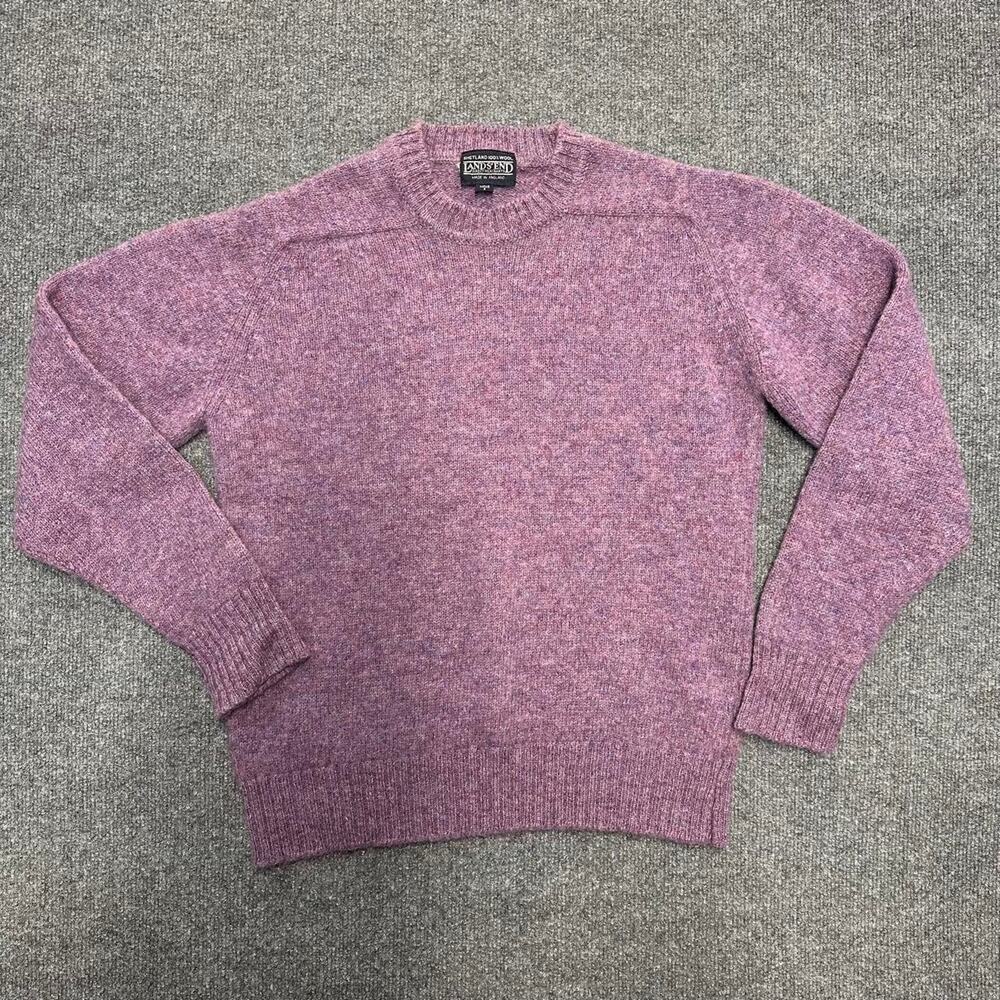 Vintage Lands End Men’s Shetland Wool Sweater Purple Knit England Made Unisex S